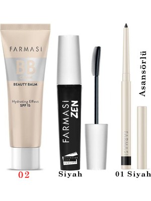 Farmasi BB Krem 02 30 ml Zen Maskara 8 ml Asansörlü Göz Kalemi 01 Siyah