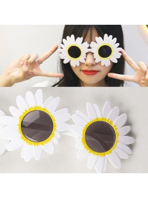 Pandoli Sunflower Ayçiçeği Şekilli Parti Gözlüğü 1 Adet Beyaz Renk Hawai Retro