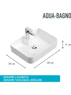 Aqua Bagno Mestola Tezgah Üstü Kare Çanak Lavabo Batarya Delikli 50 x 35 cm Beyaz