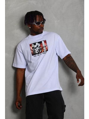 Tarz Yeri Erkek Baskılı Bisiklet Yaka T-Shirt 20/1 Penye - Beyaz