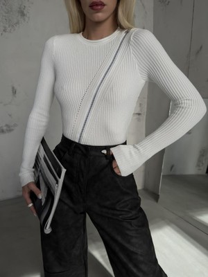 Black Fashion Fermuar Detay Triko Bluz