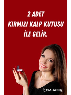 Carat Stone Gümüş 2.50 Carat Beştaş ve 1 Carat Tektaş Yüzük Kalp Şeklinde Süet Yüzük Kutusunda