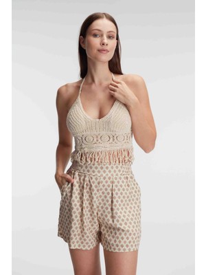 Anıl 5831 Ip Askılı V Yaka Kadın Cotton Çiçek Desenli Yazlık Dokuma Mini Pijama Takımı Sabahlık