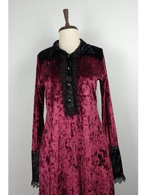 Duay Butik Dantelli Kadife Tunik Bordo T1003