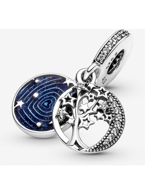 Charmy Accessory Ağaç, Galaksi ve Ay Çift Sallantılı Charm | 925 Ayar Gümüş