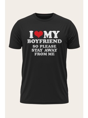 TuruncuLine I Love My Boyfrıend -Sevgililer Gününe Özel Tasarım Baskılı T-Shirt