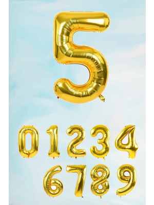 Pekshop Gold Rakam Folyo Balon Büyük Boy Gold Sayı Balonlar 100CM 40INÇ 5