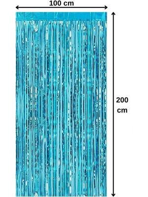 Pekshop Fon Perde Kapı Perdesi Metalik Açık Mavisi Renkli Arka Fon Süs Parti Fonu