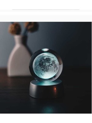 MR Shopping Mr Kristal Cam Küre Renk Değiştiren LED Işıklı Gece Lambası Dekoratif Hediyelik (Dolunay)