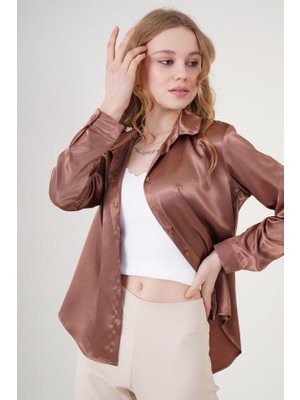 Passense 3964 Hafif Dökümlü Saten Gömlek - Taba