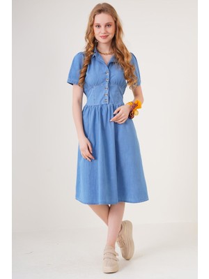 Eccey Butik 2210 Kot Elbise - Mavi