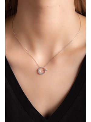 Begüm Silverr Beyaz Zirkon Taşlı Gümüş Altın Kaplama Ayyıldızlı Gümüş Kolye 925 Ayar