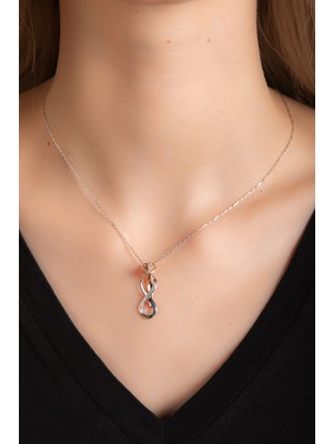 Begüm Silverr Iki Renkli Rose-Beyaz  Sonsuz Aşk Kadın Gümüş Kolye 925 Ayar