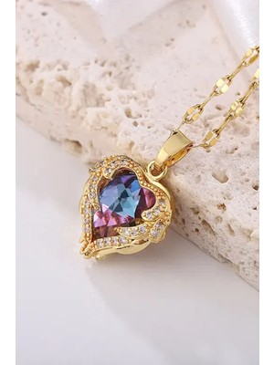 Trend Collection Kadın Paslanmaz Çelik Gold Zirkon Taşlı Pembe Kalp Kolye