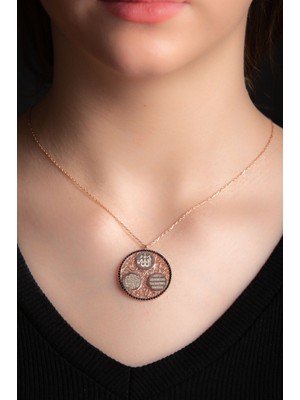 Begüm Silverr Rose Siyah Zirkon Taşlı Allah Lafızlı Kadın Gümüş Kolye 925 Ayar