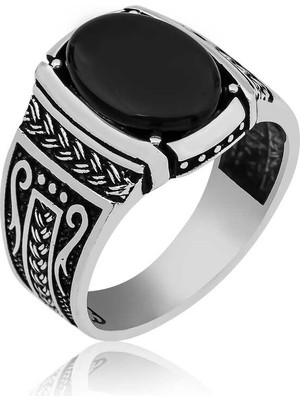 Inure Jewelry Gümüş Oniks Taşlı Örgü Desenli Erkek Yüzük