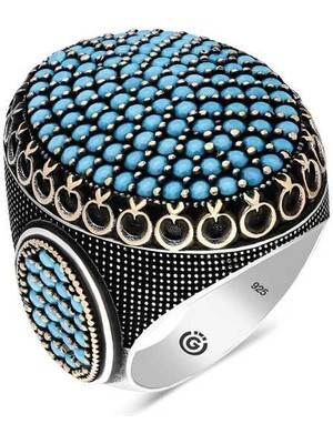 Inure Jewelry Gümüş Turkuaz Zirkon Taşlı Oval Erkek Yüzük