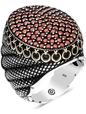 Inure Jewelry Gümüş Kırmızı Zirkon Taşlı Oval Erkek Yüzük
