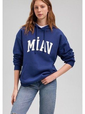 Mavi Miav Baskılı Kapüşonlu Mavi Sweatshirt 1S10131-70722