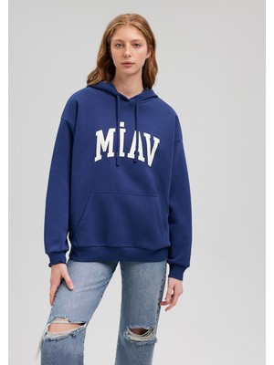 Mavi Miav Baskılı Kapüşonlu Mavi Sweatshirt 1S10131-70722