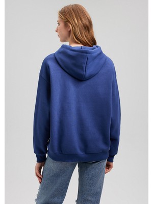 Mavi Miav Baskılı Kapüşonlu Mavi Sweatshirt 1S10131-70722