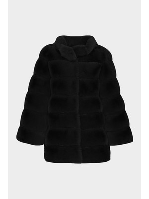 Açelya Okcu AÇELYAOKCU Premium Dik Yaka Kadın Rex  Kürk Kaban