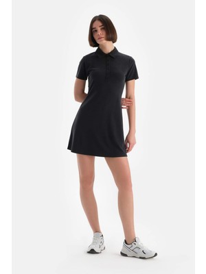 Dagi Siyah Kadın Modal Yarım Kollu Önden Düğmeli Elbise Şık ve Rahat Tasarım