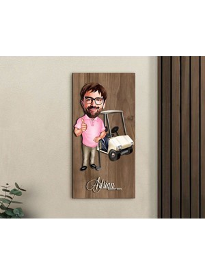 Bk Gift Kişiye Özel Golf Oyuncusu Karikatürlü Kabartma Figürlü Ahşap Tablo-7, Arkadaşa Hediye, Sevgiliye Hediye, Duvar Dekoru