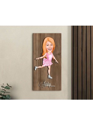 Bk Gift Kişiye Özel Buz Pateni Karikatürlü Kabartma Figürlü Ahşap Tablo-1, Arkadaşa Hediye, Sevgiliye Hediye, Duvar Dekoru