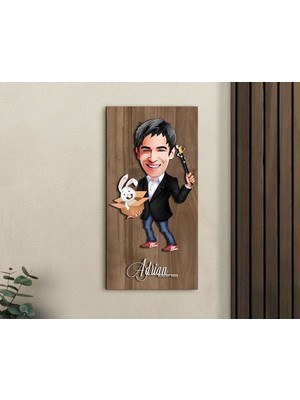 Bk Gift Kişiye Özel Sihirbaz Karikatürlü Kabartma Figürlü Ahşap Tablo-1, Arkadaşa Hediye, Sevgiliye Hediye, Duvar Dekoru