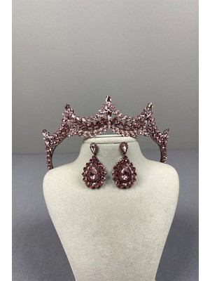 Hayalperest Boncuk Venedik Taşlı Gelin Kına Tacı ve Damla Küpe Seti