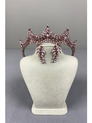 Hayalperest Boncuk Venedik Taşlı Gelin Kına Tacı ve Damla Küpe Seti