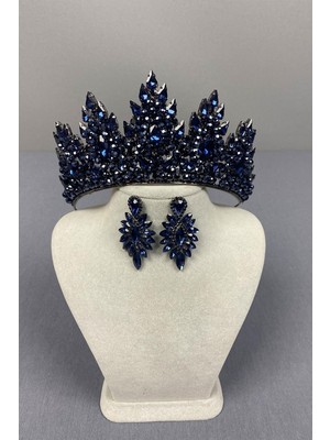 Lotus Boncuk İşlemeli Gelin Kına Tacı Ve Damla Mekikli Küpe Seti