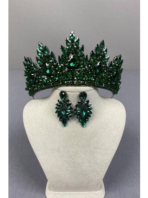 Lotus Boncuk İşlemeli Gelin Kına Tacı Ve Mekik Küpe Seti