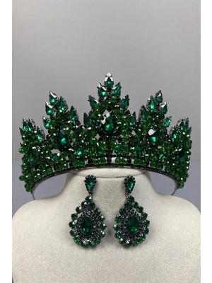 Lotus Boncuk İşlemeli Gelin Kına Tacı Ve Mekik Küpe Seti