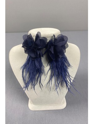 Lazer Çiçekli Deve Kuşu Tüylü Küpe