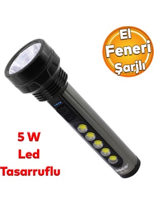 Badem10 El Feneri Şarjlı LED Işıldak Kamp Lambası Gece Aydınlatma 5 W Beyaz Işık