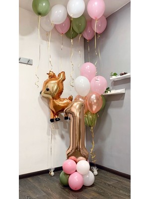 Kidspartim Rose Gold Bir Yaş Ceylan Balon Seti