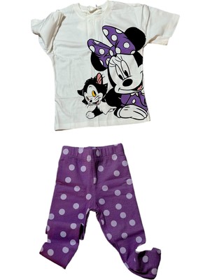 Lolli Boom Kids  Kız Çocuk Kaşkorse Taytlı T-Shirt Takım Mor Puantiye Mickey Baskılı