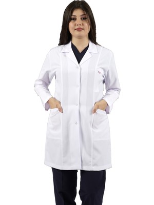 Seza Tekstil Gömlek Yaka Orta Boy Beyaz Bayan Doktor Öğretmen Hemşire Laboratuvar Önlüğü