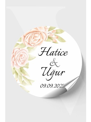 Piksel Grafik Nişan Etiketi Söz Etiketi Kına Etiketi Bride Sticker 3,5 cm 70 Adet - Rose Design