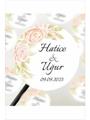 Piksel Grafik Nişan Etiketi Söz Etiketi Kına Etiketi Bride Sticker 3,5 cm 70 Adet - Rose Design