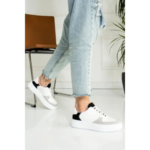 Gri Siyah Düz Hafif Dikişli Taban Bağcıklı Günlük Ortapedik Iç Taban Kadın Sneaker