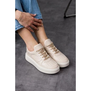 Bej Düz Hafif Dikişli Taban Bağcıklı Günlük  Iç Taban Kadın Sneaker