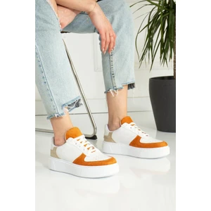 Turuncu Bej Düz Hafif Dikişli Taban Bağcıklı Günlük  Iç Taban Kadın Sneaker