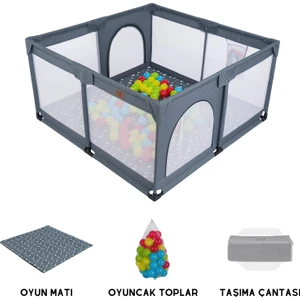 Playard Güvenli Bebek ve Çocuk Oyun Alanı Oyun Parkı 125X125 Oyun Matı ve Topları