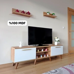 Mobilya Sepeti ( Ms 85 ) Mdf Tv Ünitesi Dolabı Raflı Ceviz Beyaz