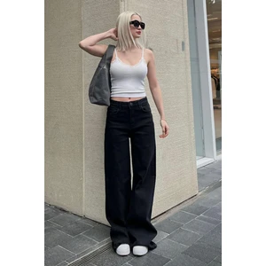 Siyah Straight Wide Kadın Jean MG2000