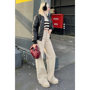 Bej Straight Wide Kadın Jean MG2000