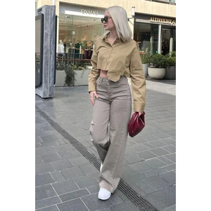 Sütlü Kahve Straight Wide Kadın Jean MG2000